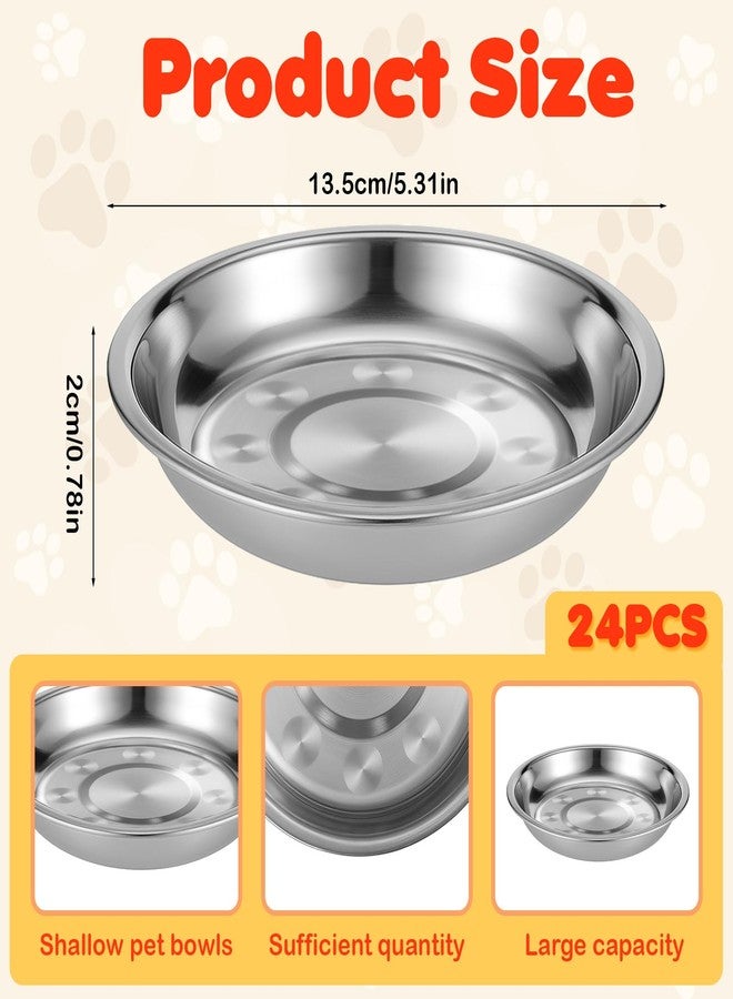 Zelphvt 24 Pcs Stainless Steel Cat Bowls, Shallow Metal Pet Dishes, Cat Food Water Dishes Replacement Whisker Fatigue Kitten Food Bowl, 5.3 Inch Diameter, for Cats Dogs Small Animals - Image 2